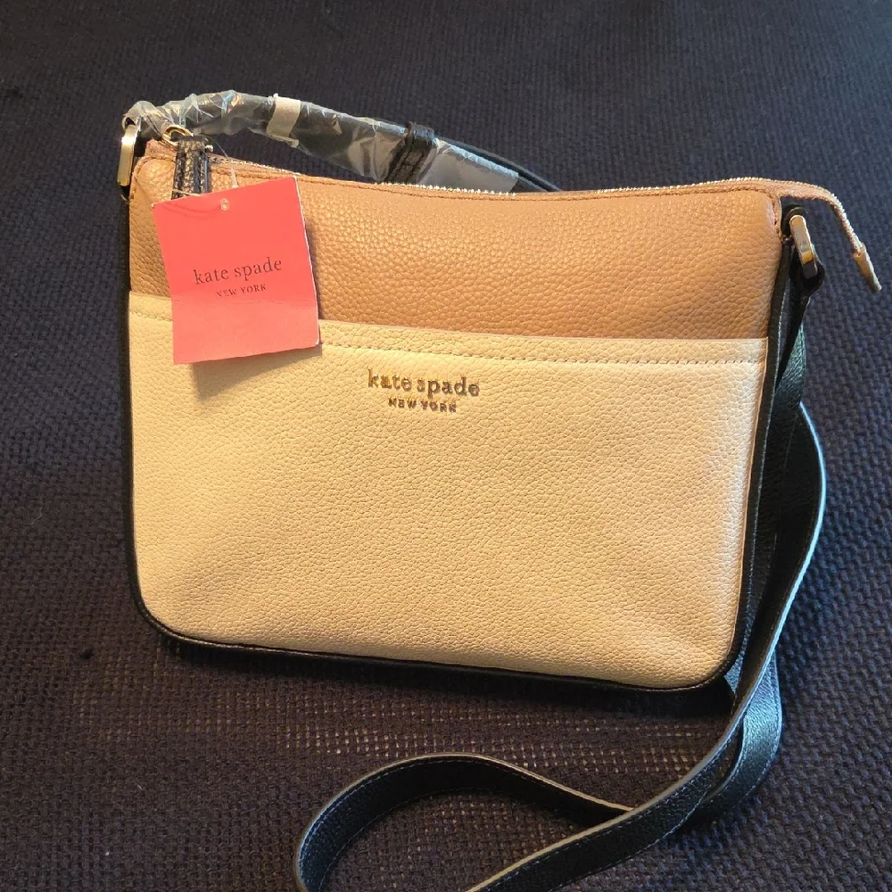 Kate Spade NWT Cream & Tan Run Around Med Crossbody Bag Elegant Design - Picture 1 of 11